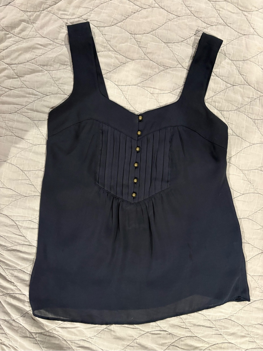 Banana Republic Navy Sleeveless Pintuck Button Cami